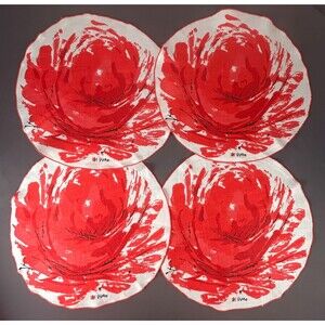 Vintage Vera Neumann Large Red Flower Linen Round Placemat Set of 4